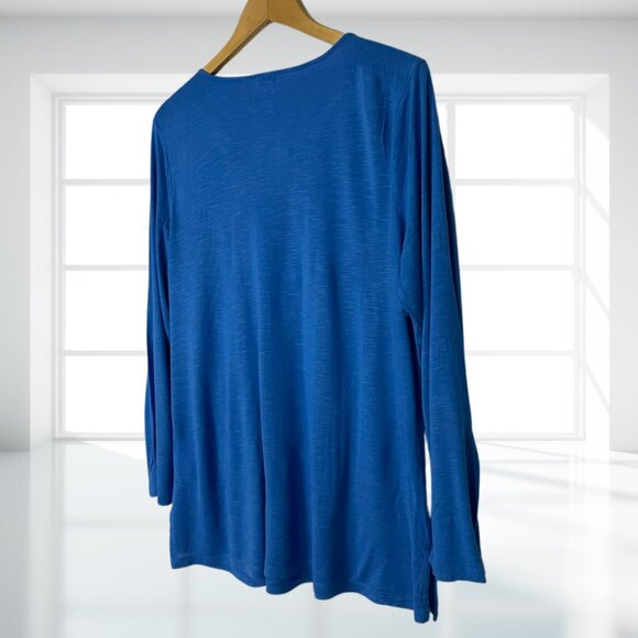 NINE WEST XXL Rayon V-Neck Tunic Top Blue Soft Subtle Fringe Detail Plus Size - Picture 3 of 10